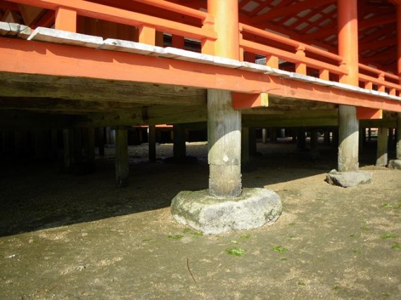 「厳島神社・廻廊」丸柱の基礎部分（上部から通し）　　